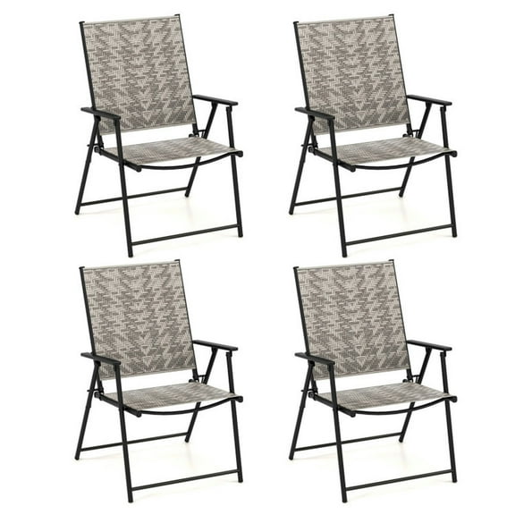 Topcobe Set of 4 Patio Folding Chairs with Armrests and Portable Lawn Chairs for Garden Backyard, Outdoor Patio Chair-Gray