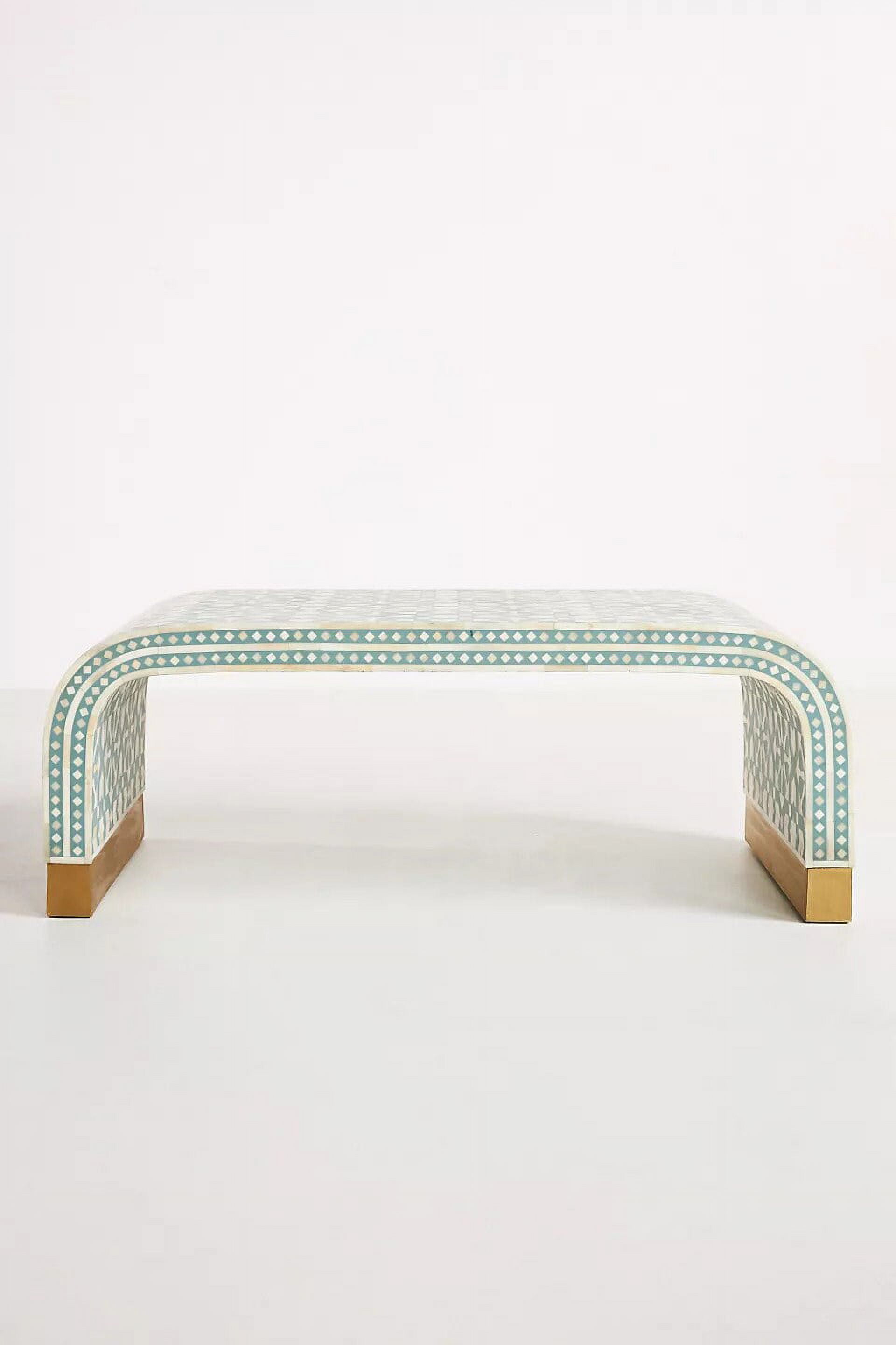 Luxury Handicrafts Moroccan Bone Coffee Table with Brass Cladding, Green