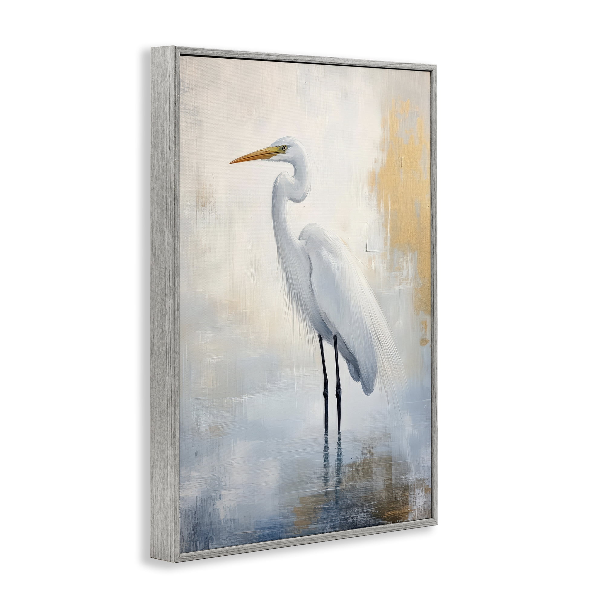 Stupell Industries Distressed Egret with Misty Reflection Gray Framed Giclee Art, design by Petal Prints Design