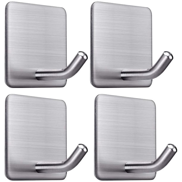Ganchos adhesivos resistentes, perchas adhesivas para colgar en la pared, soporte de acero inoxidable resistente, ganchos autoadhesivos para cocina, llave, bata, 4 paquetes plateados oso de fresa Hogar