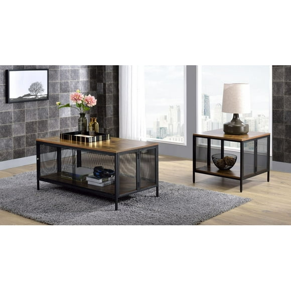 ACME Winam Coffee Table in Antique Oak & Black