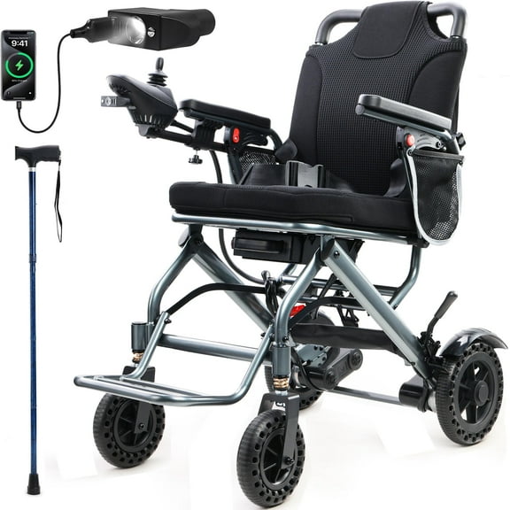 Fluey Foldable Electric Wheelchair for Senior - 330LB Capacity, 15Mile Range, Suspension Seat, All-Terrain Tires