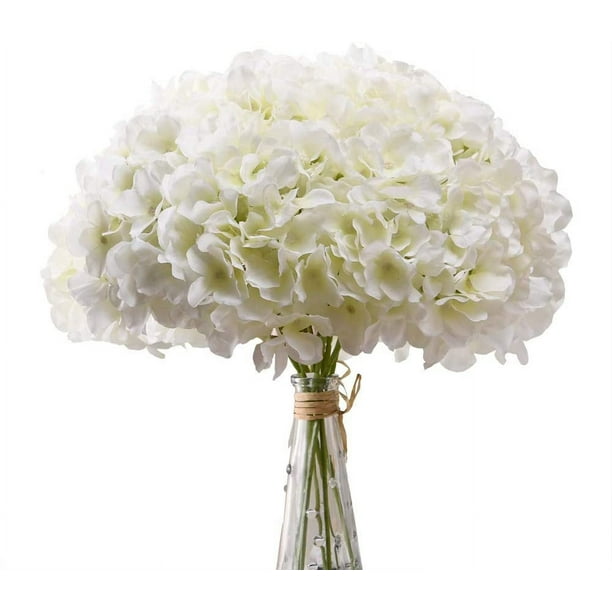 Flores artificiales de seda blanca, cabezas de hortensias de color blanco marfil para decoración.