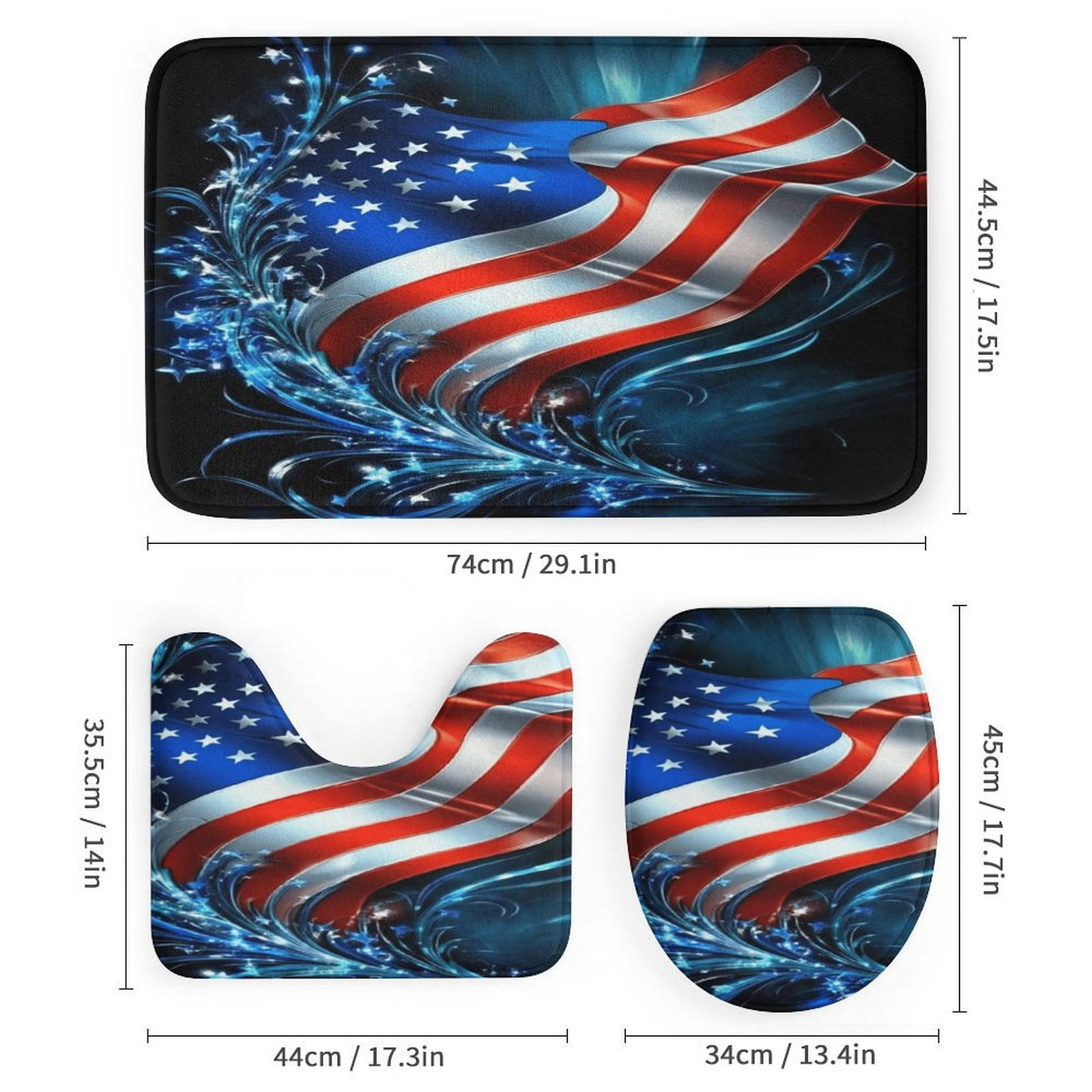 4th of July 4Pcs Shower Curtain Set Shower Curtain Set with Carpet Bath Mat