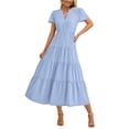 thumbnail image 1 of Vestido PRETTYGARDEN para mujer, midi, casual, con cuello en V y bolsillo, 1 of 9