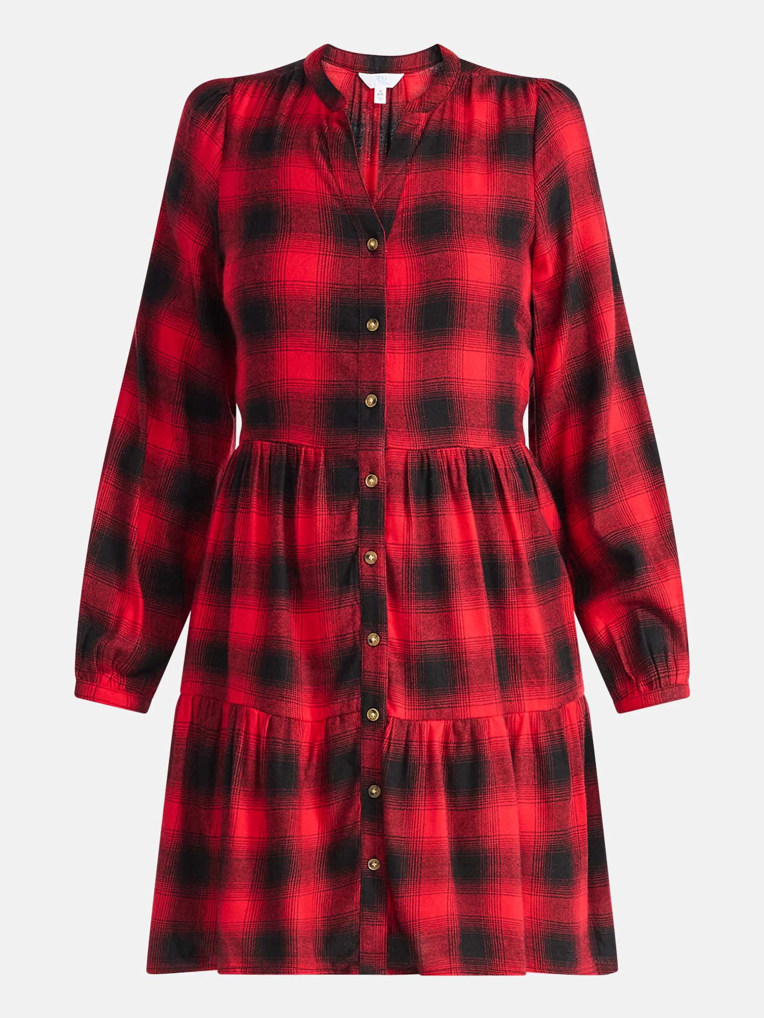 Time and Tru Women's Tiered Plaid Flannel Dress, Sizes XS – XXXL