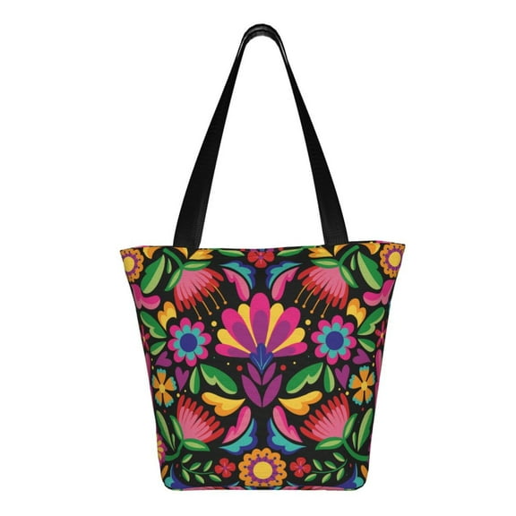 Ratiio Colorful Floral Embroidery Mexican Print Shoulder Bag for Women, Polyester Crossbody Purse Lightweight Handbag for Daily Travel and Casual Use