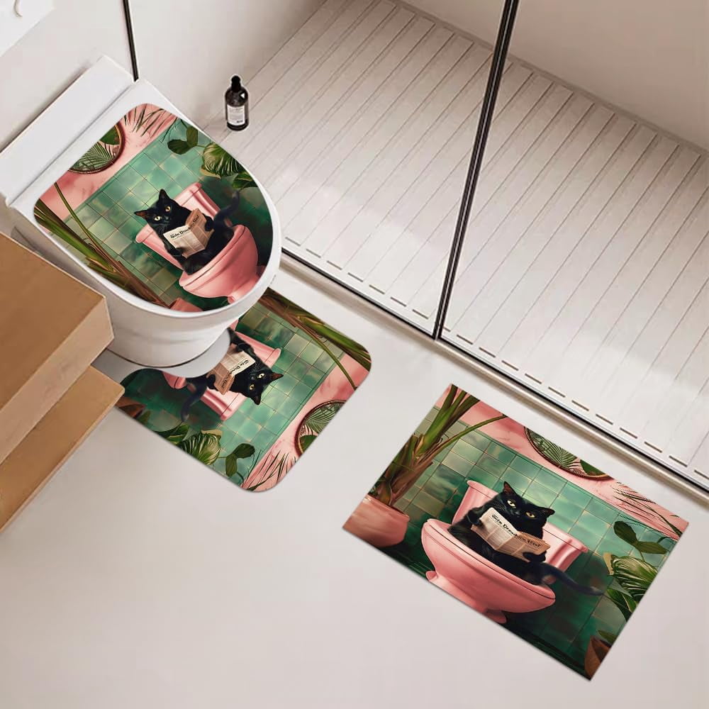 4PCS Vintage Bigfoot Sasquatch Shower Curtain Sets,Funny Animal Bathroom Sets with Non-Slip Rugs,Toilet Lid Cover,Bath Mat,Shower Curtain with 12 Hooks Farmhouse Bathroom Sets Decor
