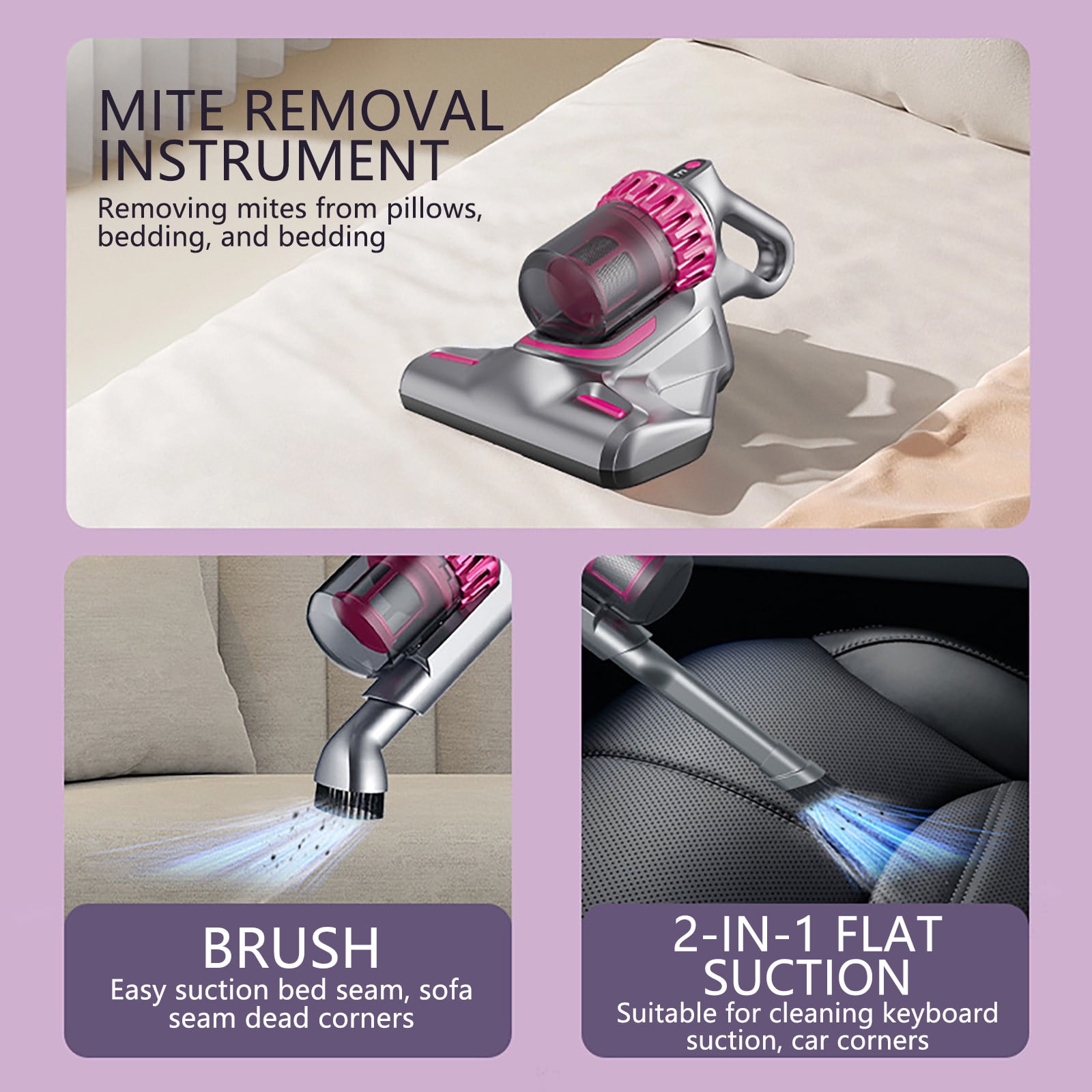 Upgraded Handheld Deep Mattress Vacuum Cleaner, Bed Vacuum Cleaner Household High-Frequency Double Beat Vacuum Remover Cleaning Machine for Mattress, Effectively Removes 99.7% Dirt Black One Size