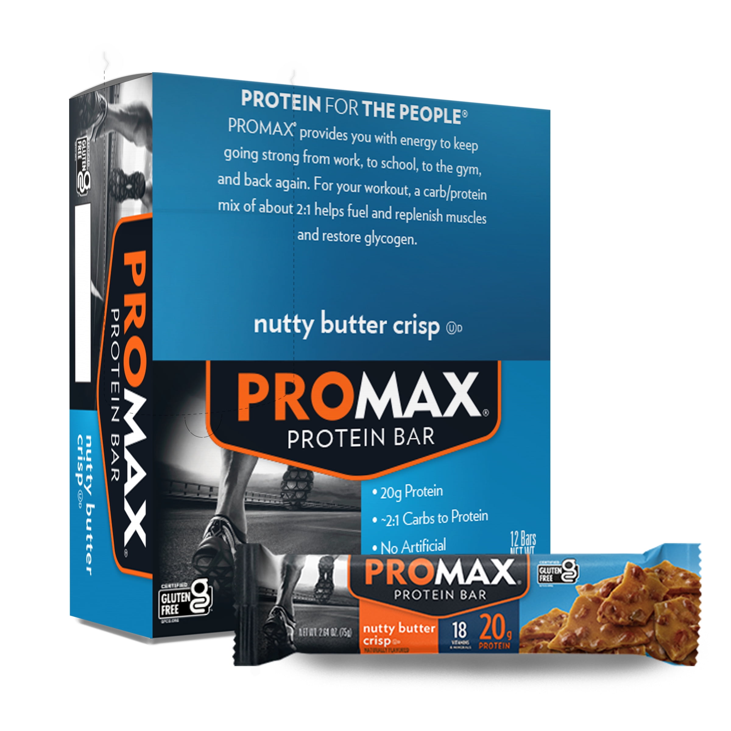 Promax Nutty Butter Crisp, 20g High Protein, Gluten Free, 12 Count