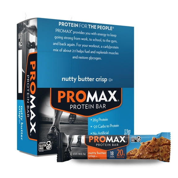 Promax Nutty Butter Crisp, 20g High Protein, Gluten Free, 12 Count