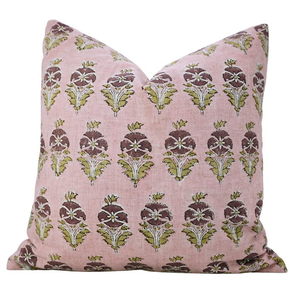 Fabdivine Floral MOR MUKUT Cushion – 12"x20" Handmade Block Print, Indian Viscose Linen Sofa Pillow