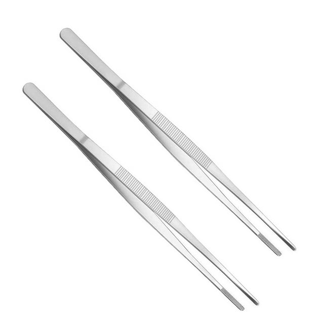 2PCS 12 Inch/30cm Stainless Steel Tweezers with Serrated Tips Sturdy and Durable for Cooking and Grilling