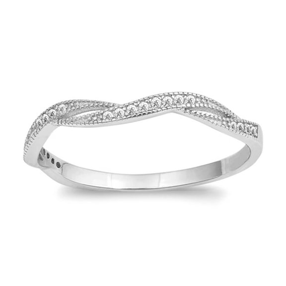 White Cubic Zirconia Criss Cross Knot Stackable Ring 925 Sterling Silver Band Jewelry Female Size 7