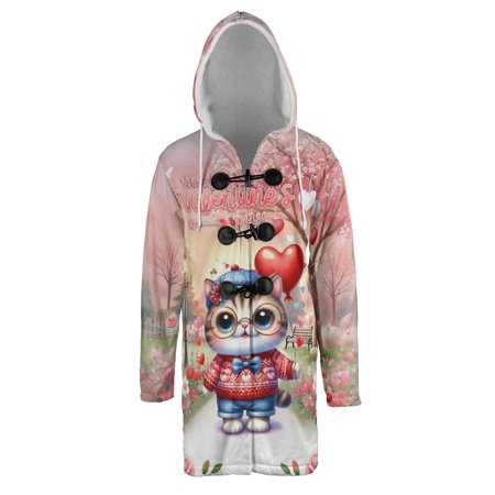 Happy Valentine’s Day Adorable Exotic Shorthair Kitten Holding Heart Balloon All Over Print 3D Hooded Duffle Toggle Coat Cat Lover Kitten Owner Gifts - 00030