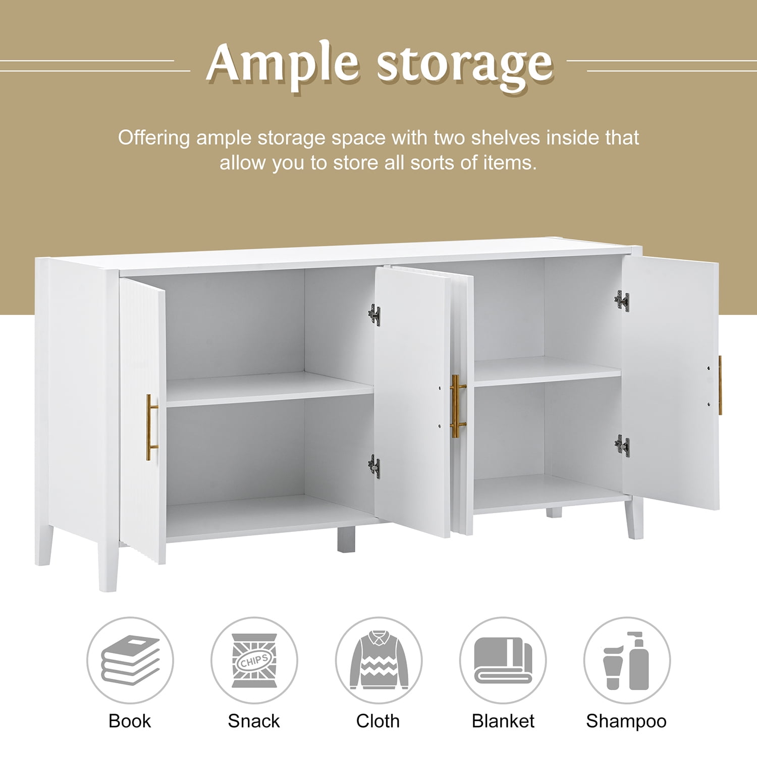 Kadyn Accent Storage Cabinet, Solid Wood Cabinet with Metal Handles, Modern Sideboard for Entryway, Living Room, White Kadyn Accent Storage Cabinet, Solid Wood Cabinet with Metal Handles, Modern Sideboard for Entryway, Living Room, White