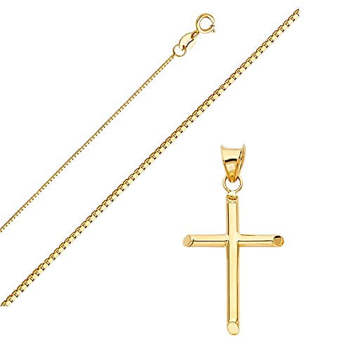 14kt Gold Filled Cross Pendant with 3mm Ruby bead Gold Filled Lite Curb Chain 7/8 x 5/8