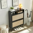 thumbnail image 3 of Lecut Rattan Shoe Cabinet with 2 Flip Drawers, 16 Pairs Shoe Storage Cabinet for Entryway Freestanding Hidden Shoe Rack with Drawer Slim Shoe Organizer for Hallway, Living Room, Black, 3 of 7
