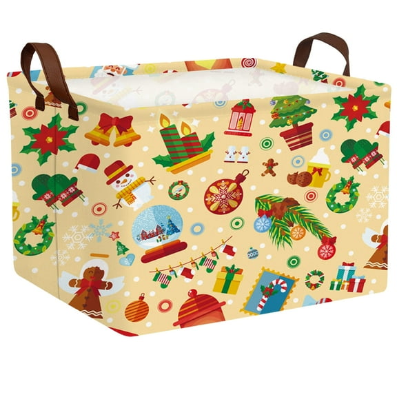 ASKETAM Large Christmas Gift Basket Empty Storage Bin for Toys & Holiday Decor (Snowman Bell Yellow)