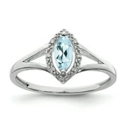 925 Sterling Silver Rhodium Plated Diamond and Aquamarine Marquise Ring