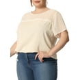 thumbnail image 4 of Agnes Orinda Women's Plus Size Tops Polka Dots Lace Panel Short Sleeve Plain Summer Blouses 2X Beige, 4 of 6