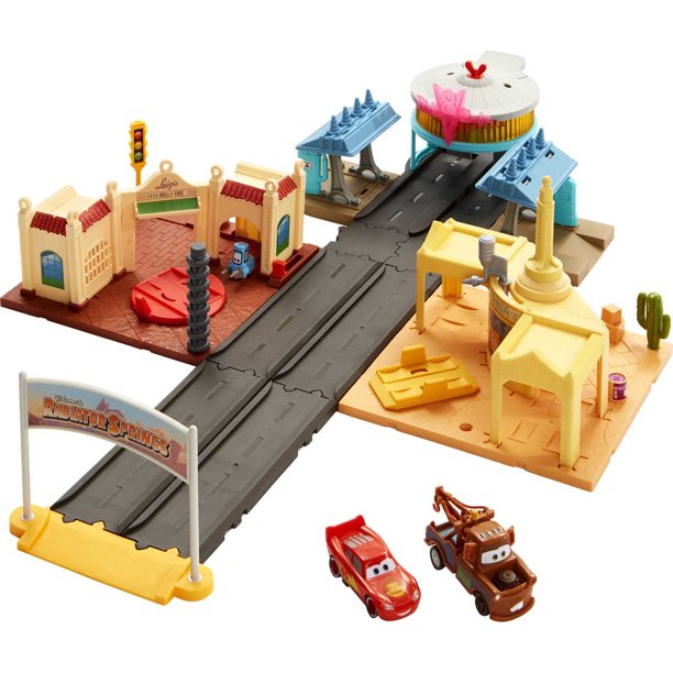 Disney and Pixar Cars On The Road Radiator Springs Tour Playset with 2 Toy Cars & Light-Up Countdown