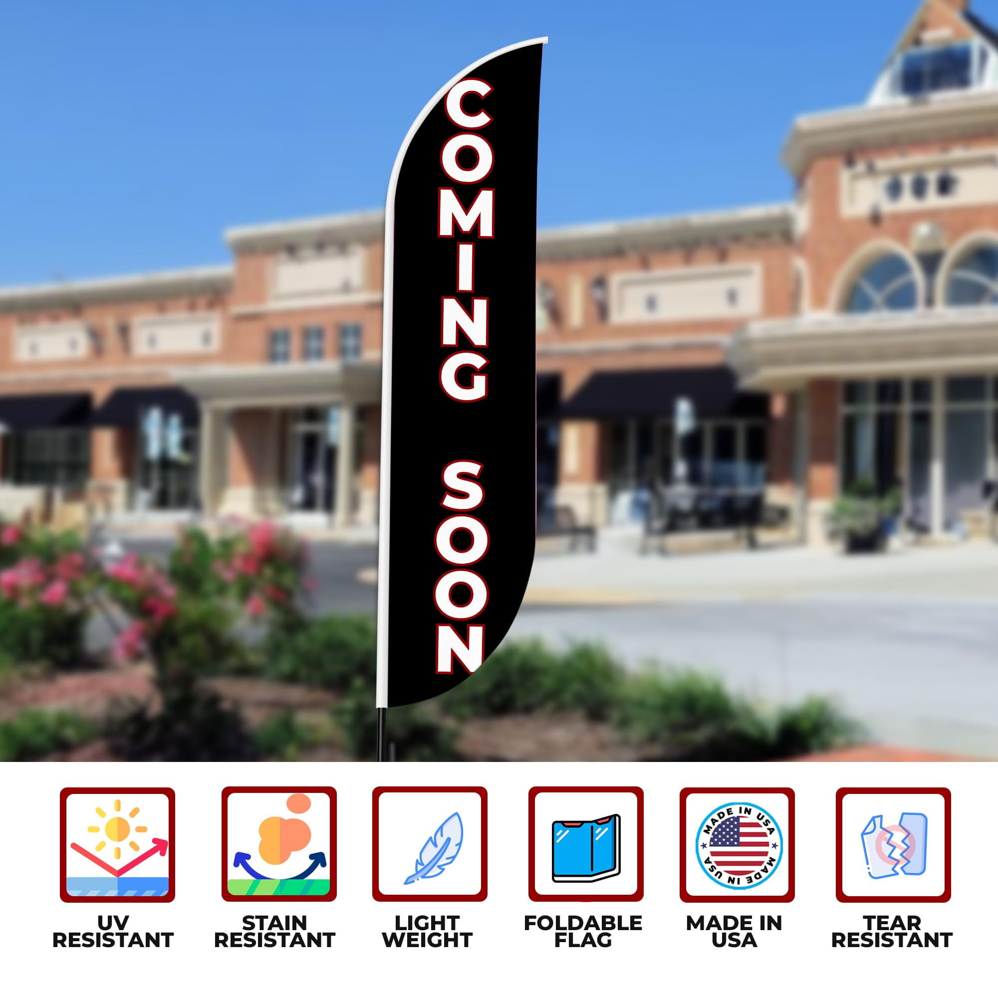 Coming Soon Sign feather flag Pole Kit for Outdoor by Mavis Printing|15 FEET Long Polyester Outdoor Banner Flag for Easy Hang|HD Print Swooper Flag Pole Mount to Celebrate Coming Soon