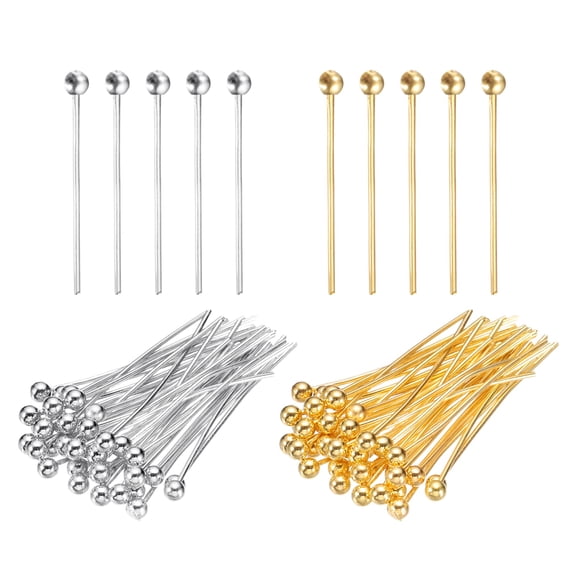Uxcell 0.6 Inch Ball Pins, Jewelry Making Headpins Straight Pins Findings Bendable for DIY Craft Bracelet Necklace Earring Pendant Making Supplies-400Pcs(Silver Gold)