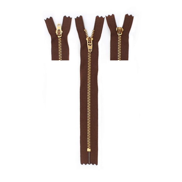 YKK #4.5 Brass Pants Zipper (1 Zipper per Pack) with Locking Slide - Closed End (Length 7 inch, Color #568 - Light Brown)