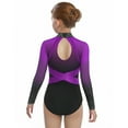thumbnail image 2 of iixpin Kids Girls Long Sleeve Gymnastics Leotard Sparkly Rhinestone Cutout Back Figure Skating Dance Bodysuit Purple 14, 2 of 5