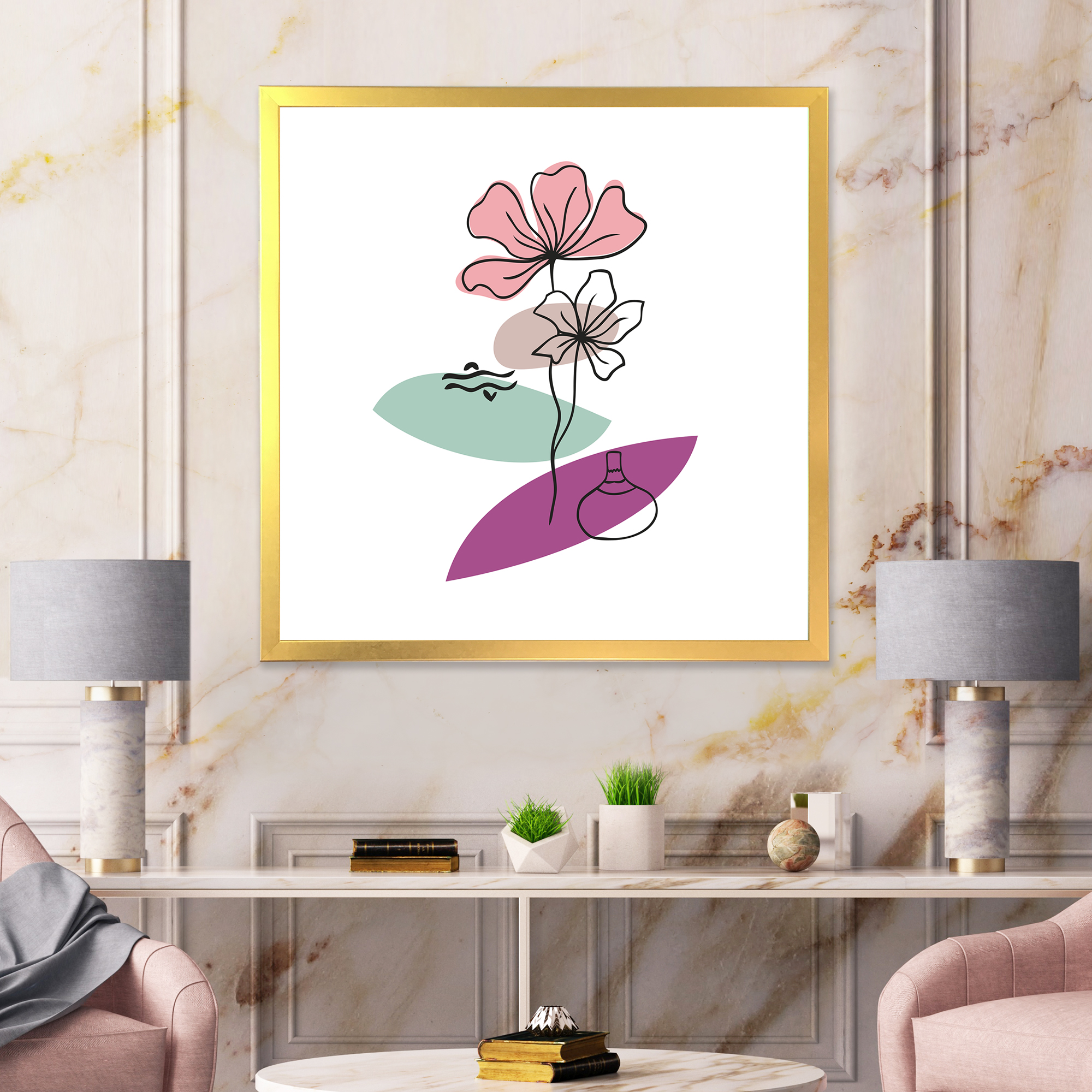 Designart 'Abstract Flowers Plants With Elementary Shapes IV' Modern Framed Art Print