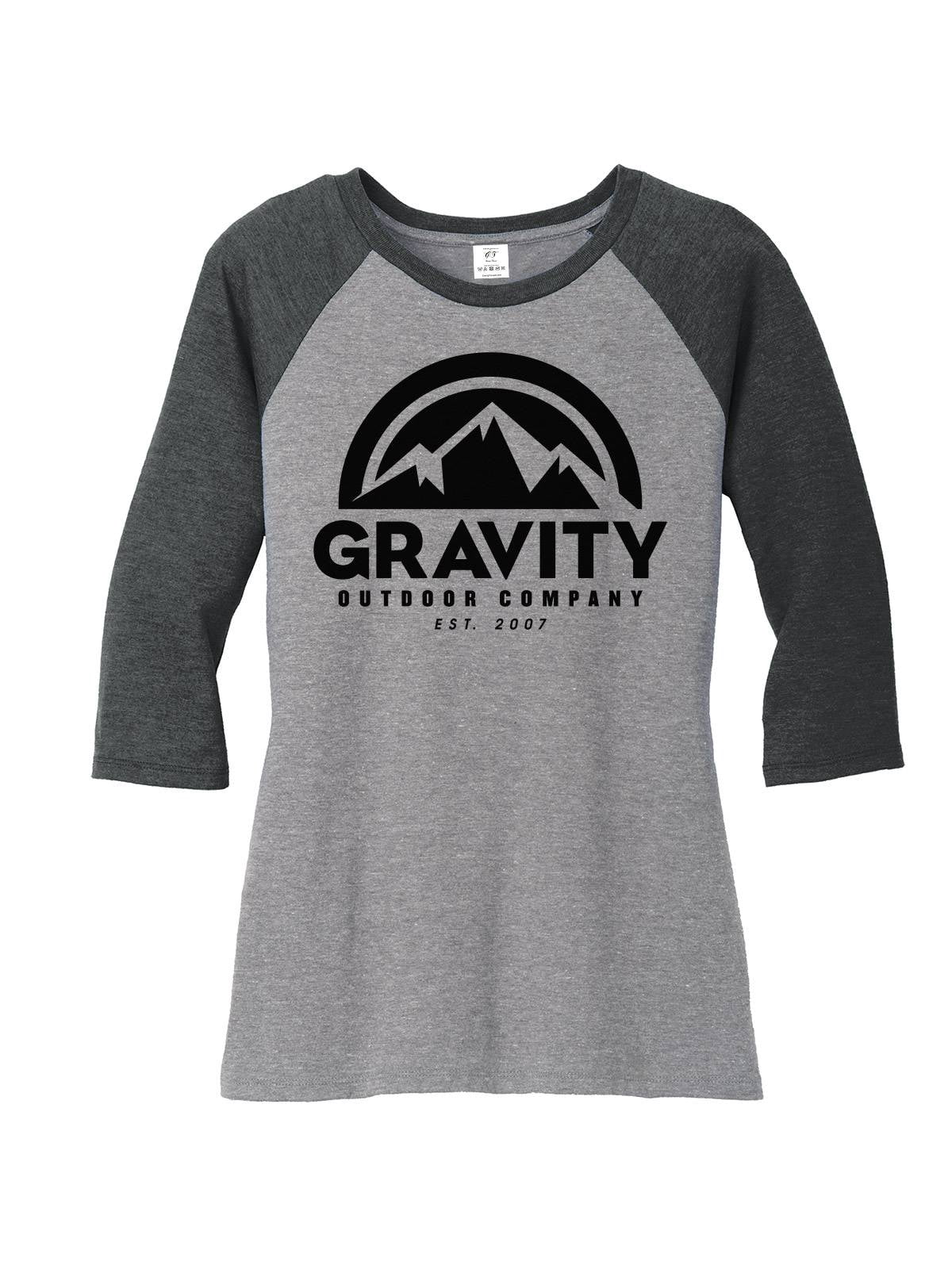 Gravity Outdoor Co. Chemise Raglan à Manches 3/4 pour Femmes - Logo Noir - Noir/Gris - G