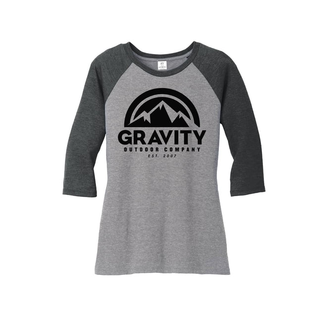 Gravity Outdoor Co. Chemise Raglan à Manches 3/4 pour Femmes - Logo Noir - Noir/Gris - G