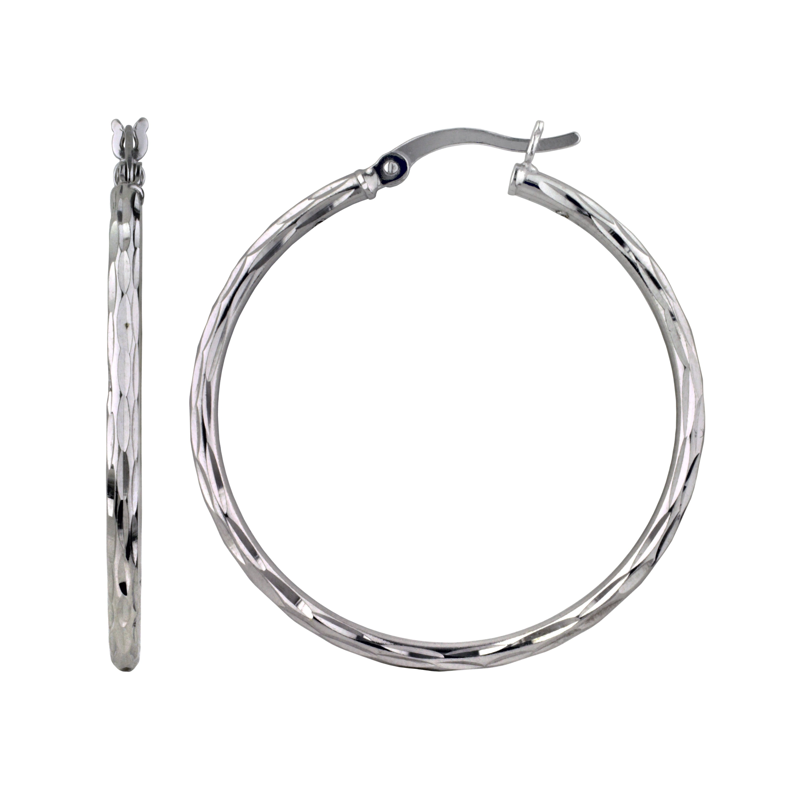 Brilliance Fine Jewelry Sterling Silver 35MM Diamond Cut Hoop Earrings