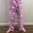 thumbnail image 5 of Pijamas de Anime Sanrio Hello Kitty de franela negra para mujer, pantalones casuales de lana kawaii de dibujos animados blancos, pantalones de moda de otoño, 5 of 5
