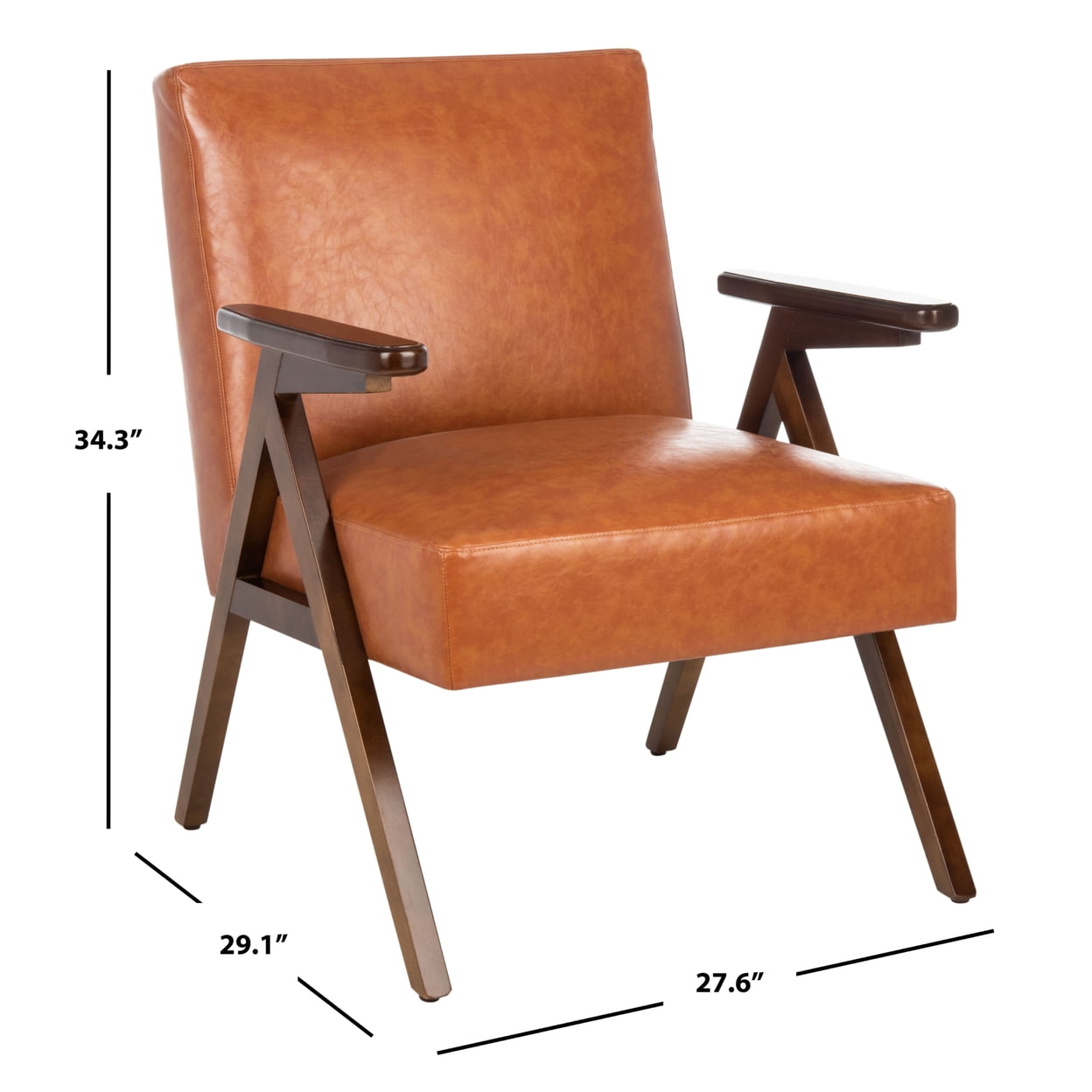 SAFAVIEH Emyr Modern Style Wood Arm Accent Chair, Cognac