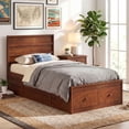 thumbnail image 4 of Gymax Twin Size Bed Frame w/Storage Drawers Headboard Wooden Slat&Enclosed Base Walnut, 4 of 10