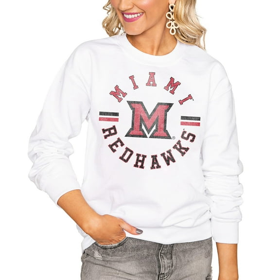 Women's Gameday Couture White Miami University RedHawks Oversized Vintage Days Perfect Crew Sweatshirt