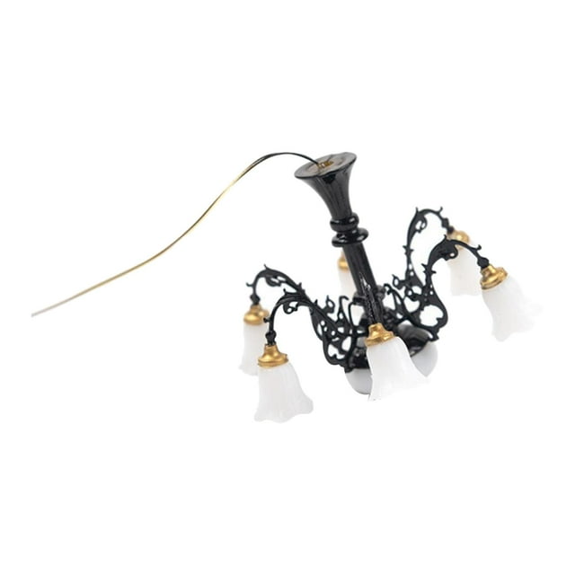 1/87 Scale Dollhouse Ceiling Light Ornament, Micro Landscape Simulation Miniature Furniture Toy Accessory, Hanging Lamp, Miniature Scene Model Black