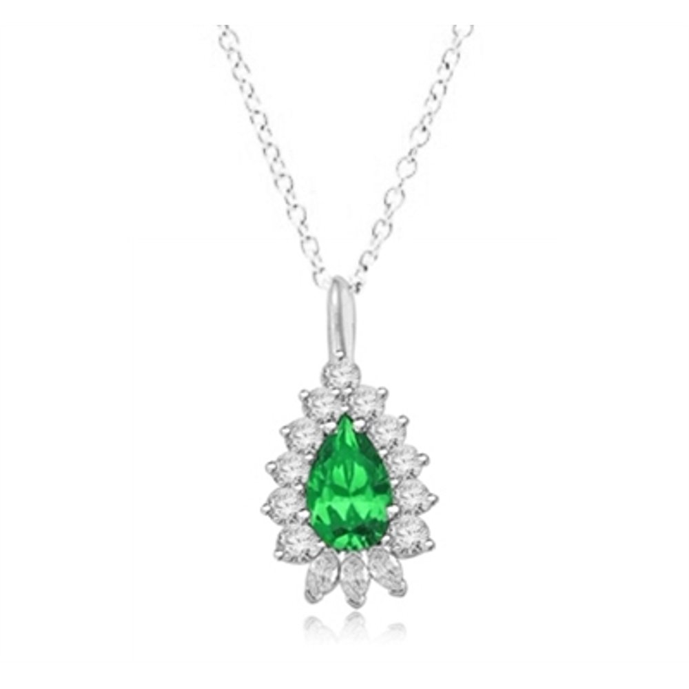 Diamond Essence Prong Set Designer Pendant with Simulated Pear Cut