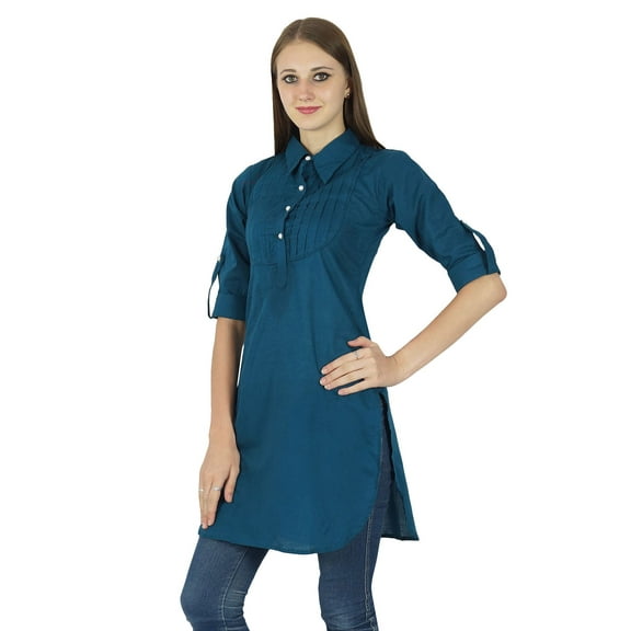 Casual Top Women Kurti Ethnic Indian Cotton Kurta Tunic Solid Designer Dress