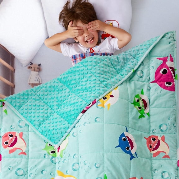 Sivio 3 lbs Weighted Blanket for Kids, Super Soft Crystal Velvet & Minky Dots Weighted Lap Blanket,Green Shark Reversible Heavy Throw,36 x 48 inches