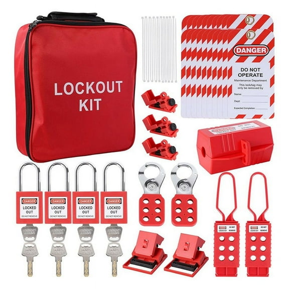 Lockout Tagout Kit, Electrical -Kit with Circuit Breaker Lockout, Lockout Hasps, Lock Out Tags Multi-Pole Breaker
