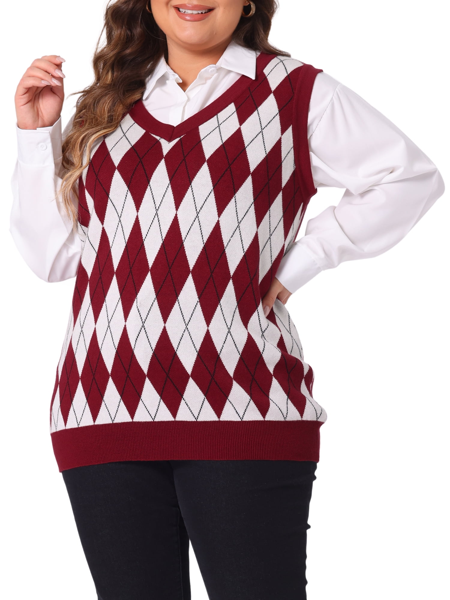 DARING DIVA Women's Plus Size Cable Knit Sleeveless Pullover Sweater Vests 1X Burgundy
