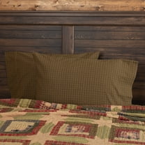 VHC Brands Tea Cabin Rustic Standard Green Plaid Pillow Case Set of 2 Cotton Rectangle Bedroom Decor