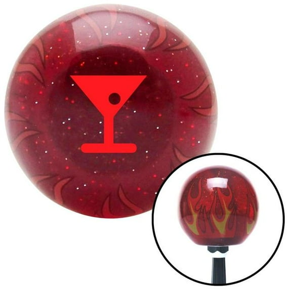 Red Martini Glass with Olive Red Flame Metal Flake Shift Knob with M16 x 1.5 Insert Brody