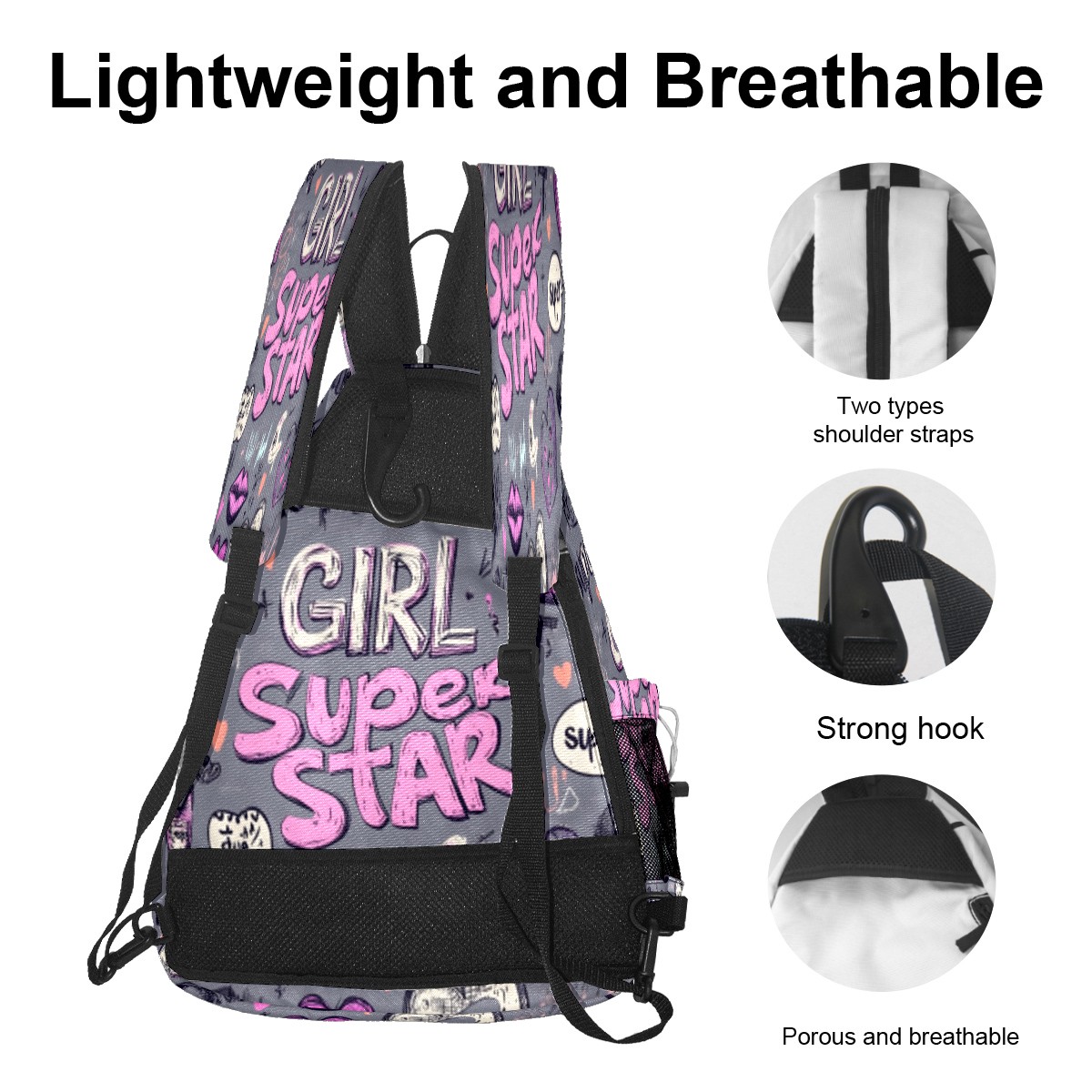 Pickleball Bags for Men Women Pickleball Backpack with Large Capacity Lightweight Adjustable Pickleball Sling Bag Hold Paddles, Balls, Accessories Girl Superstar Pattern