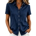 thumbnail image 2 of Women's Short Sleeve Button Down Shirt Casual Stretch Blouse with Collar, 2 of 6