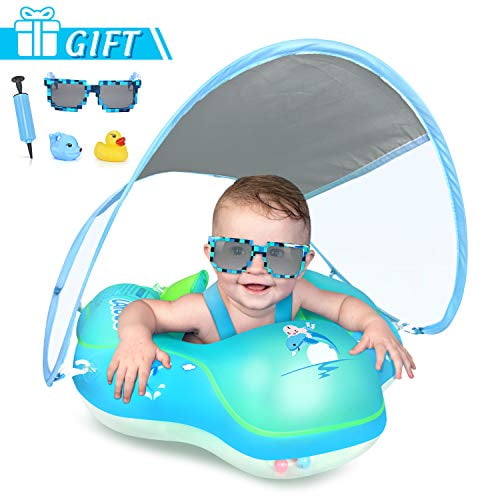 LAYCOL Baby Swimming Float with UPF50+ Sun Canopy Baby Floats for Pool