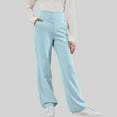 thumbnail image 2 of Kids Casual Athletic Pull-On Pants New Girls Wide Leg Yoga Pants High Waisted Flare Leggings Student School Uniform Pants for Kids with Pockets Light Blue 9 Years, 2 of 7
